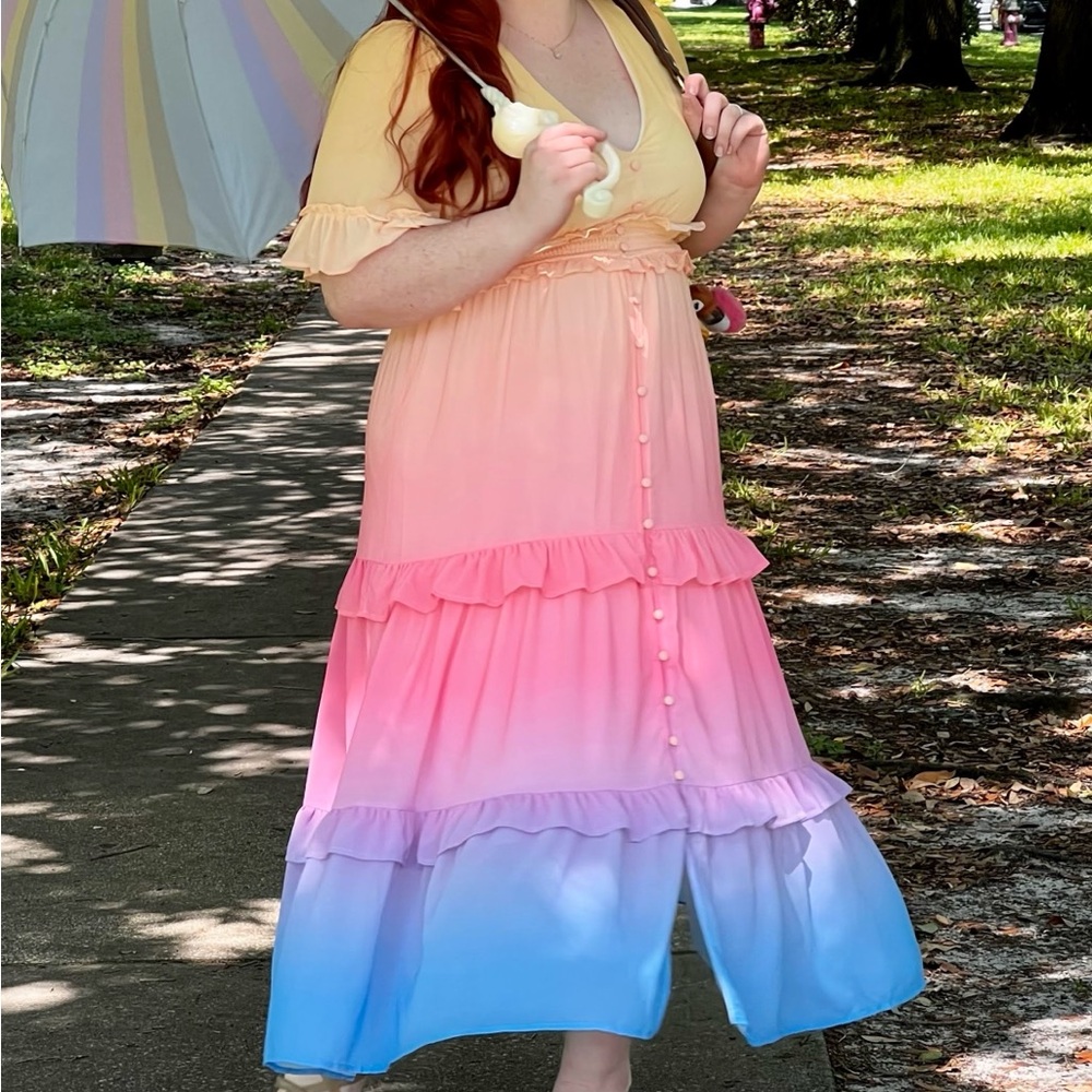 Flying Tomato Yellow, Pink and Blue Ombre Maxi Dress